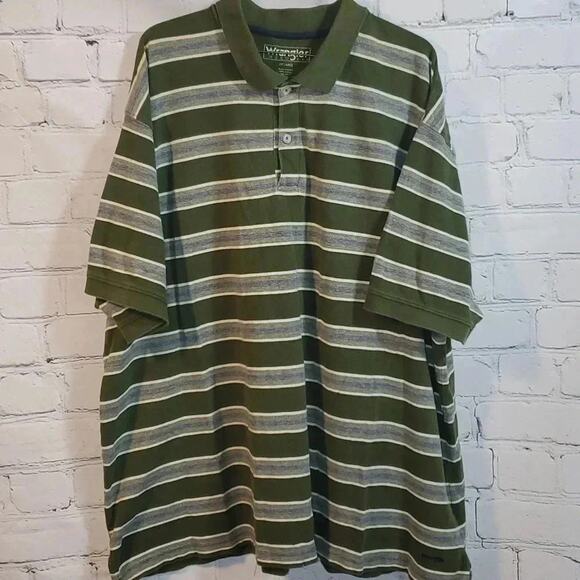Wrangler Hero 2XL Blue Green Striped Short Sleeve Collared Polo Shirt Mens - Picture 1 of 10
